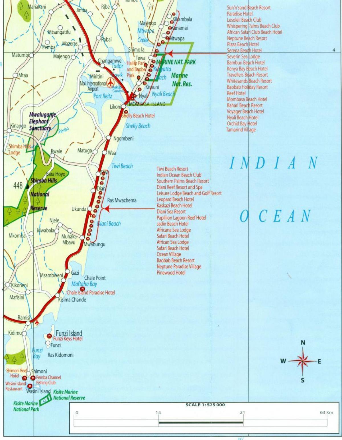 карта на Kenyan брег