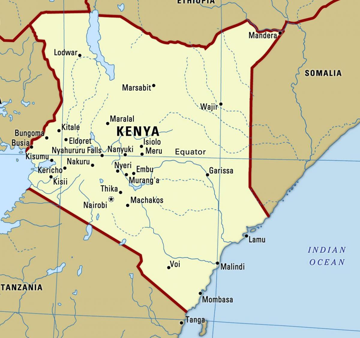 карта на Кенија со градови