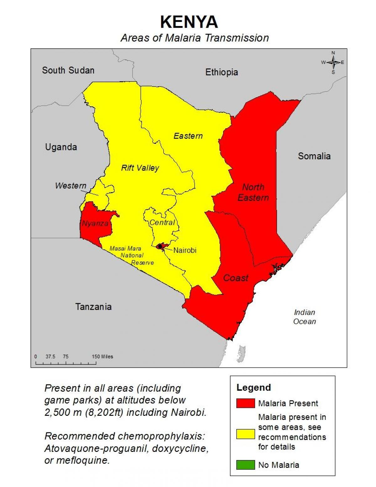 карта на Кенија маларија