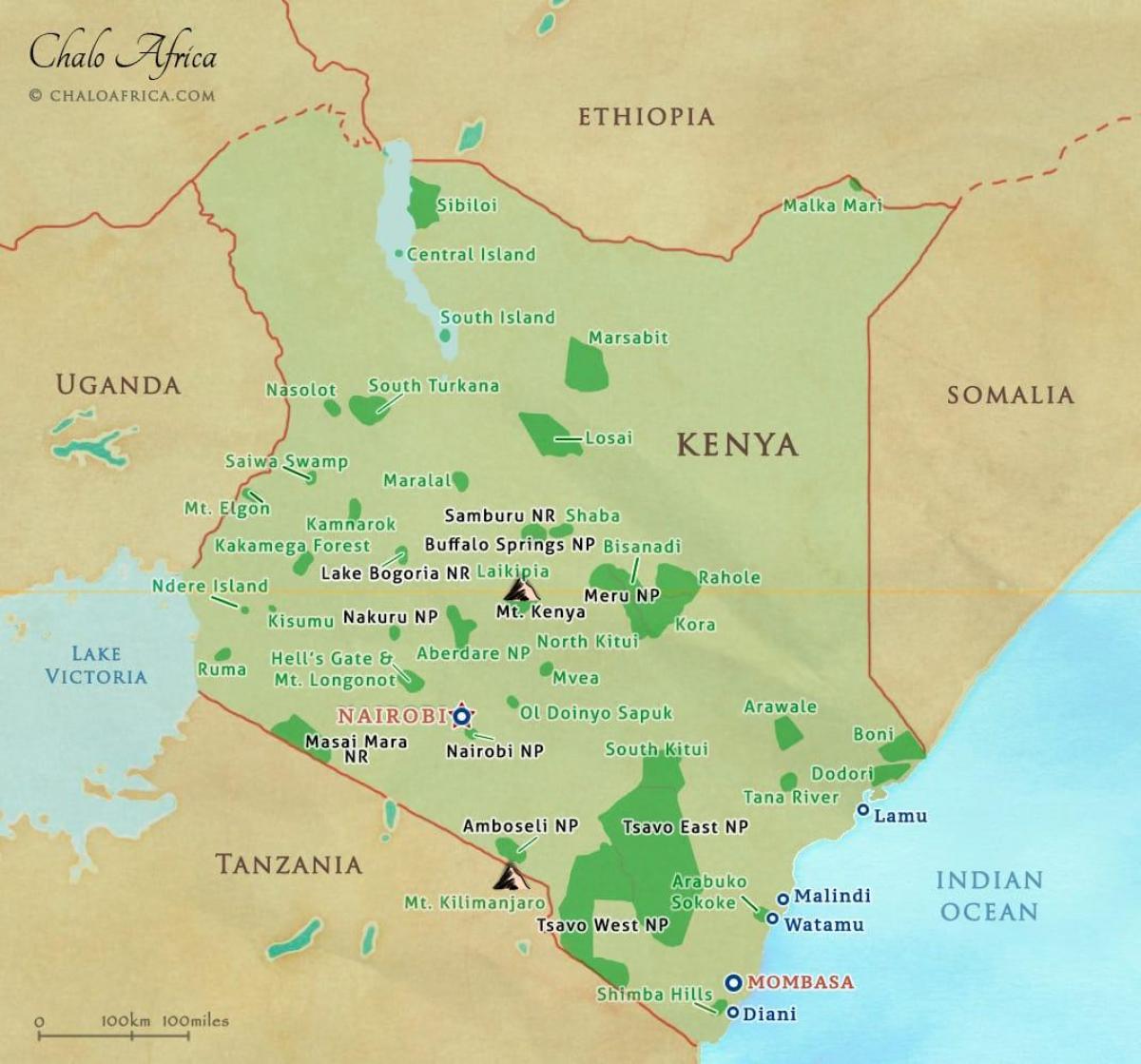 карта на Кенија национални паркови и резервати