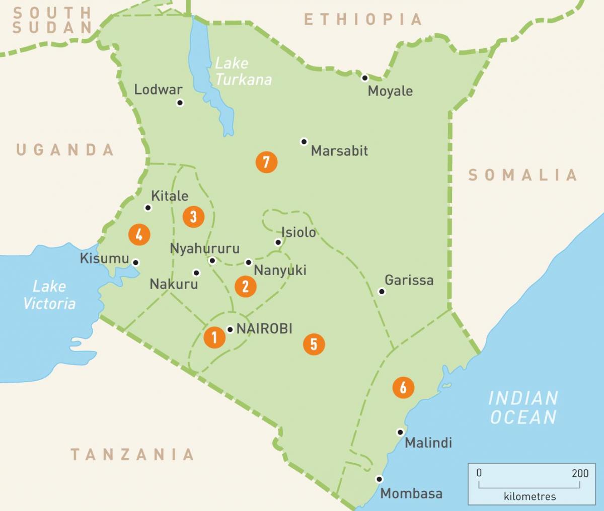 карта на Кенија покажуваат провинции