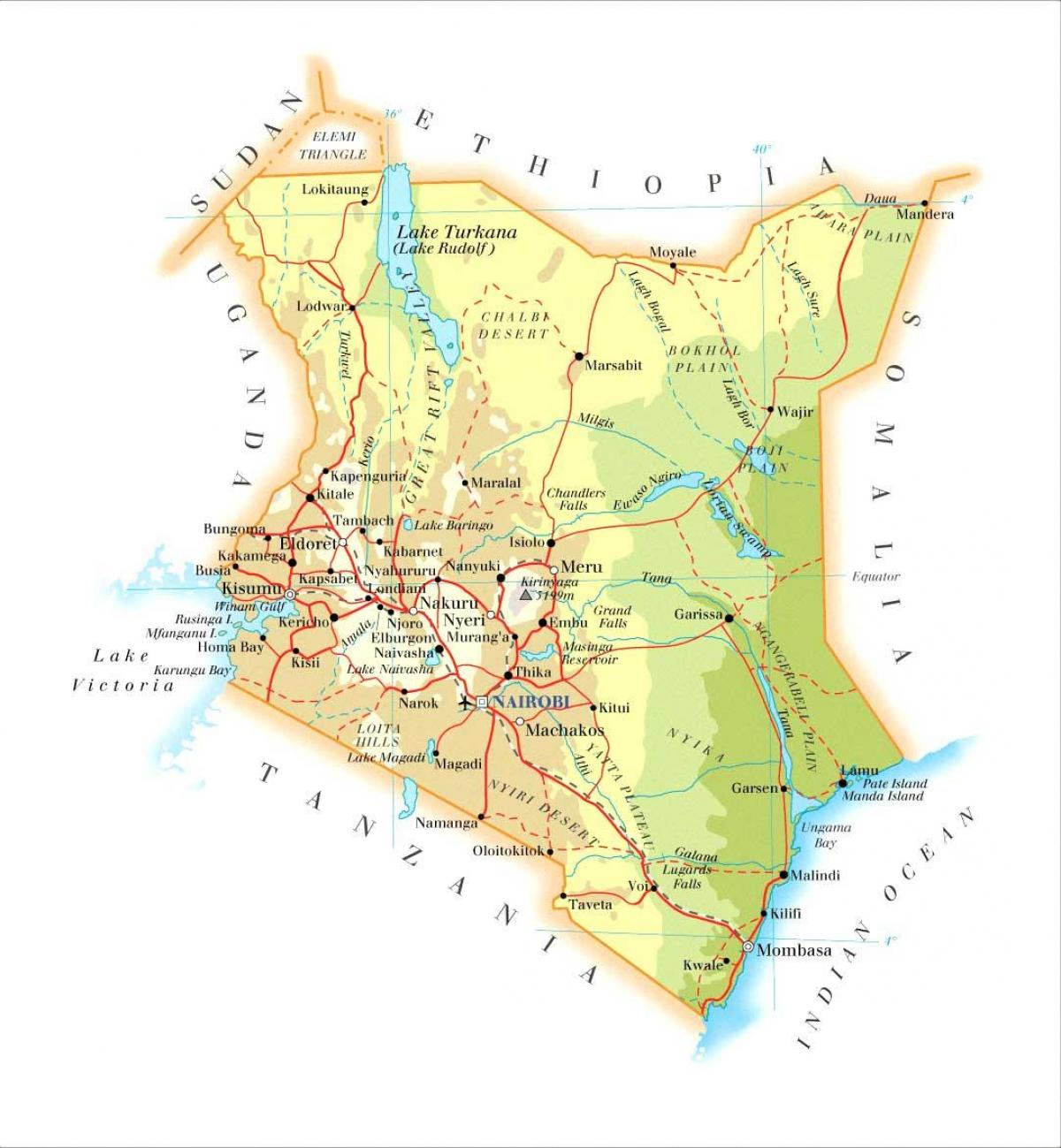 Кенија физички карактеристики мапа