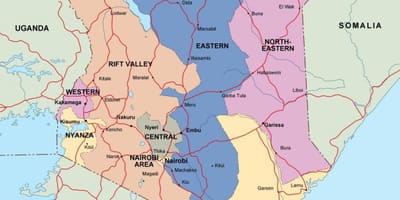 Карта на Кенија покажуваат реки