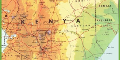 Карта на Кенија покажуваат градови
